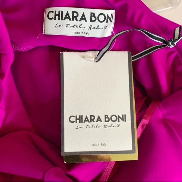 CHIARA BONI LA PETITE ROBE Sia One-Shoulder Ruffle Dress Magenta Pink Size 4 NWT - Picture 7 of 11